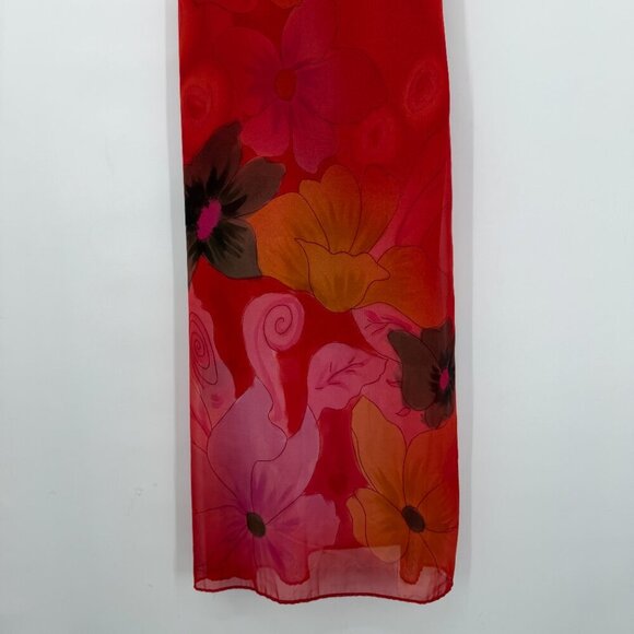 Adrianna Papell Red Floral Sheer Overlay Midi Long Dress Women’s M - Picture 3 of 10